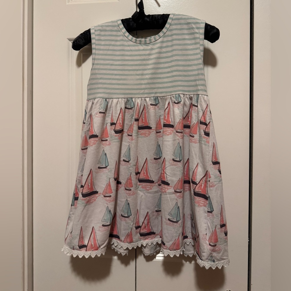 Girls 3XL 7T-8T Blue White Striped Sailboat Tank Top Nautical Sleeveless